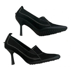 00’s Black Kitten Heels White Stitch 7 Sporty